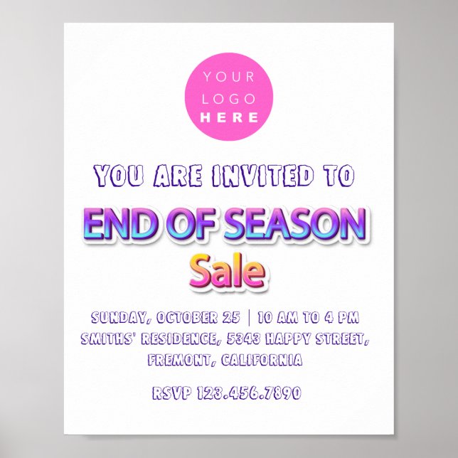 Affiche Fin de saison soldes Rose  Logo  Garage Vente de y (Devant)