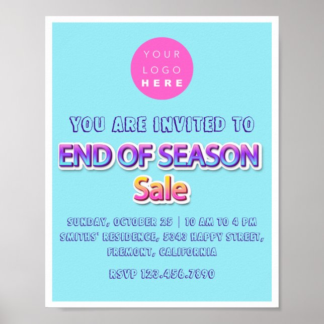 Affiche Fin de saison Vente Pink Logo Garage Jardin Bleu (Devant)
