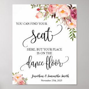 Affiche Find your seat sign wedding reception pink