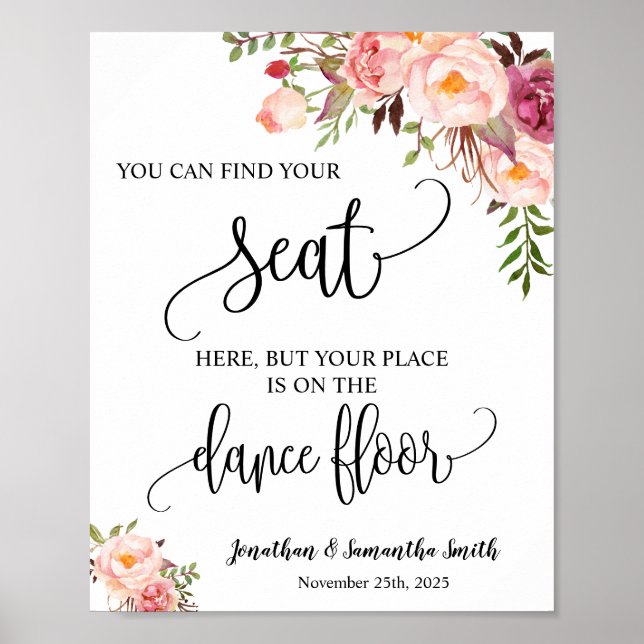 Affiche Find your seat sign wedding reception pink (Devant)