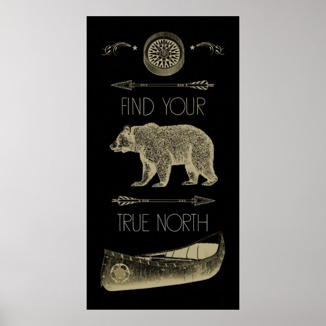 Affiche Find Your True North Canoe Bear Arrows Compass (Devant)