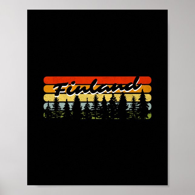 Affiche Finlande Forêt Coucher de soleil Arbres Cabane Vac (Devant)