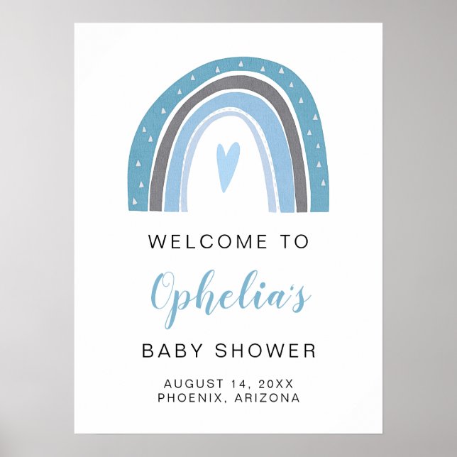 Affiche FINN | Boho bleu poussière Rainbow Heart Boy Anniv (Devant)