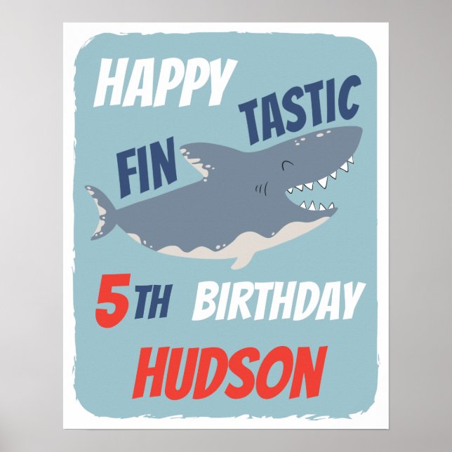 Affiche Fintastic Happy Shark fête d'anniversaire, n'impor (Devant)
