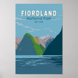 Affiche Fiordland National Park Nouvelle-Zélande Travel Ar