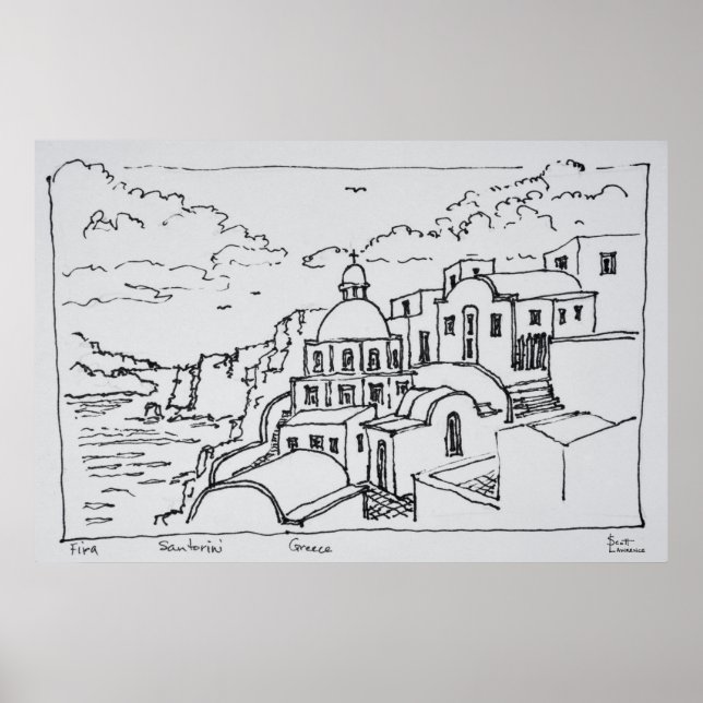 Affiche Fira, île de Santorin, Grèce (Devant)