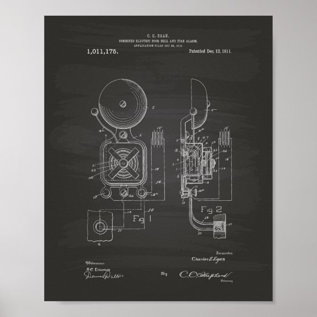 Affiche Fire Alarm 1911 Patent Art - Chalkboard (Devant)