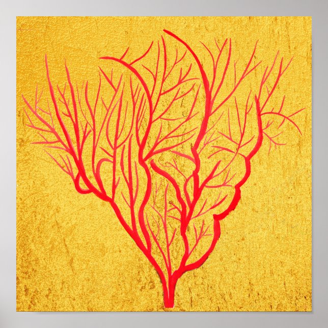 Affiche Fire Coral sur l'or art contemporain (Devant)