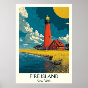 Affiche Fire Island New York Vintage Lighthouse Beach Art