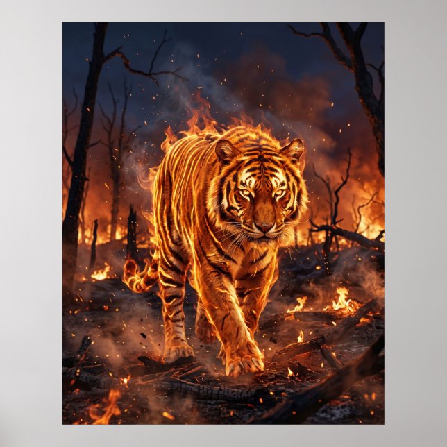 Affiche Fire Tiger Burning Wilderness (Devant)