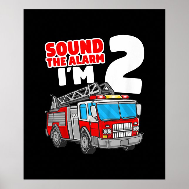 Affiche Fire Truck 2 Year Old Firefighter 2nd Birthday (Devant)