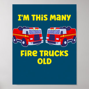 Affiche Fire Truck 2e anniversaire pour garçons de 2 ans