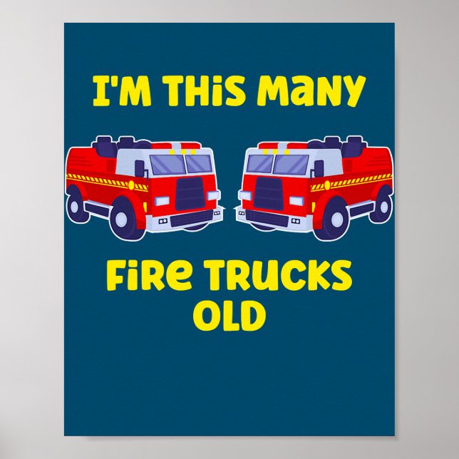 Affiche Fire Truck 2e anniversaire pour garçons de 2 ans (Devant)