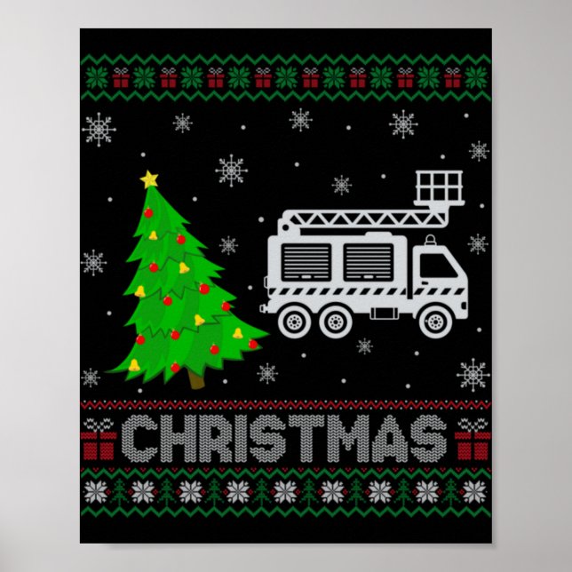 Affiche Fire Truck Xmas Tree Lighting Ugly Christmas Sweat (Devant)