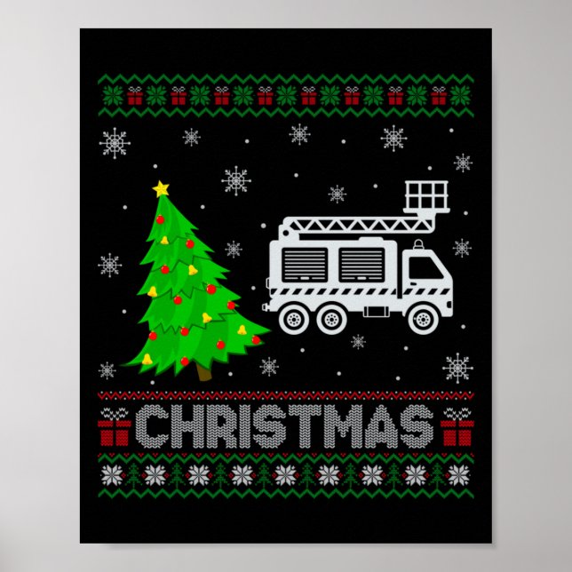 Affiche Fire Truck Xmas Tree Lighting Ugly Christmas Sweat (Devant)