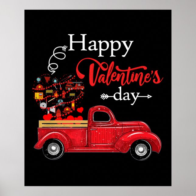 Affiche Firefighter Gift | Happy Valentine Day Firefighter (Devant)
