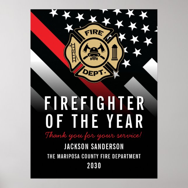 Affiche Firefighter of the Year Employee Logo Red Line (Devant)