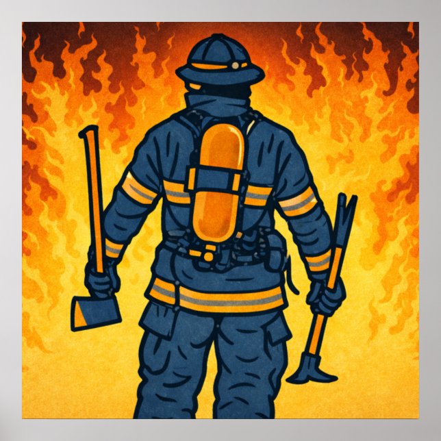 Affiche Firefighter Standing Against the Flames (Devant)