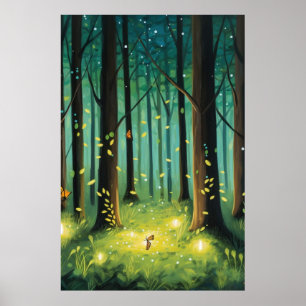 Affiche Fireflies colorées dans l'art forestier - Imprimab