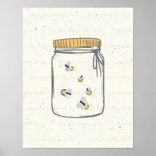 Affiche Fireflies de croquis d'ivoire à Mason Jar
