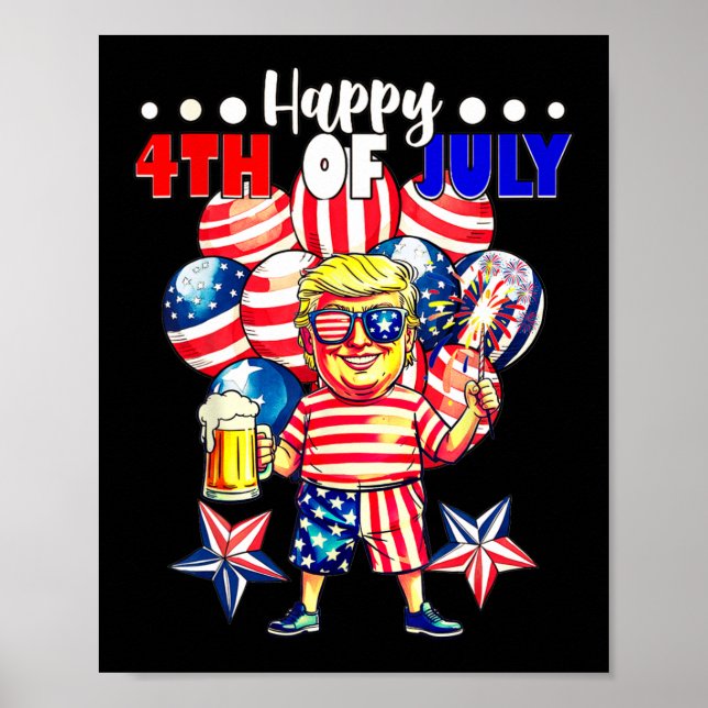 Affiche Fireworks Funny Trump Patriotic American Happy 4e (Devant)