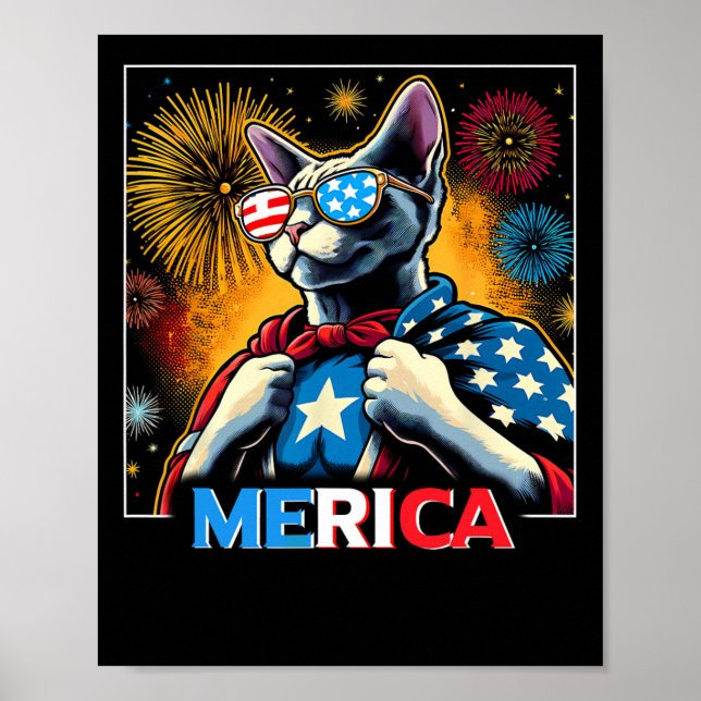 Affiche Fireworks Patriotique Devon Rex Cat Merica (Devant)
