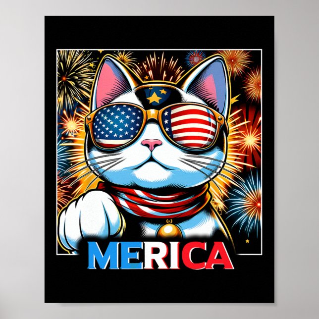 Affiche Fireworks Patriotique Maneki Neko Chat Merica (Devant)