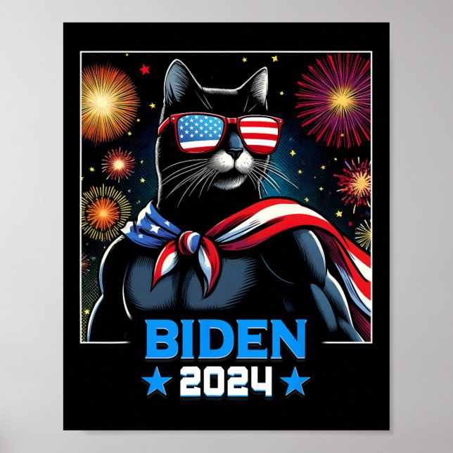 Affiche Fireworks Us Président Biden 2024 Chat noir (Devant)