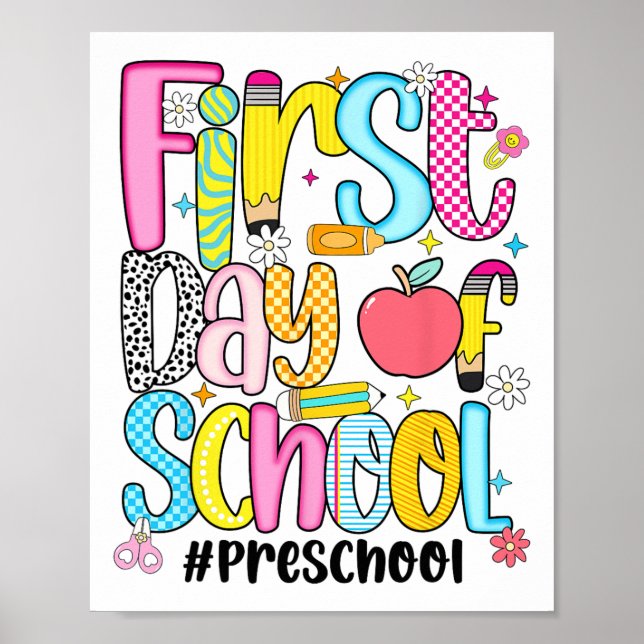Affiche First Day Of Preschool Teacher Kid Boy Preppy Back (Devant)
