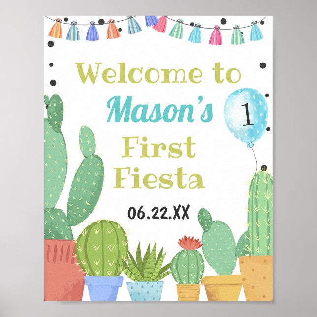 Affiche First Fiesta Boy Taco Bout A Party Cactus Birthday (Devant)
