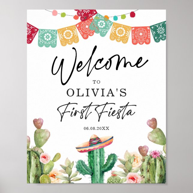Affiche First Fiesta Welcome Sign 1st Birthday Mexican (Devant)