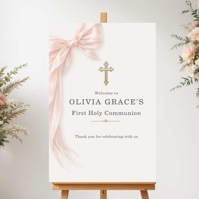 Affiche First Holy Communion Pink Bow Girl Welcome (Créateur téléchargé)