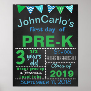 Affiche First last day of pre-k school chalkboard sign