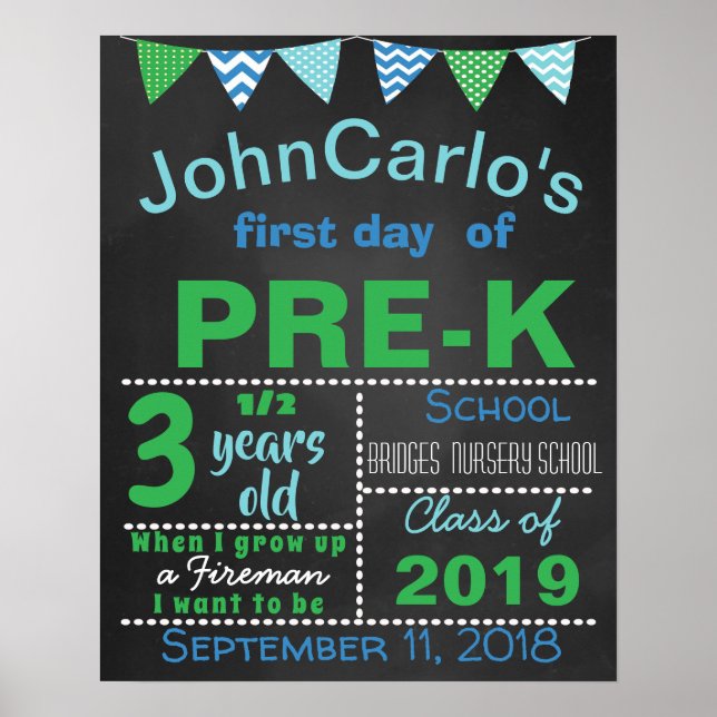 Affiche First last day of pre-k school chalkboard sign (Devant)