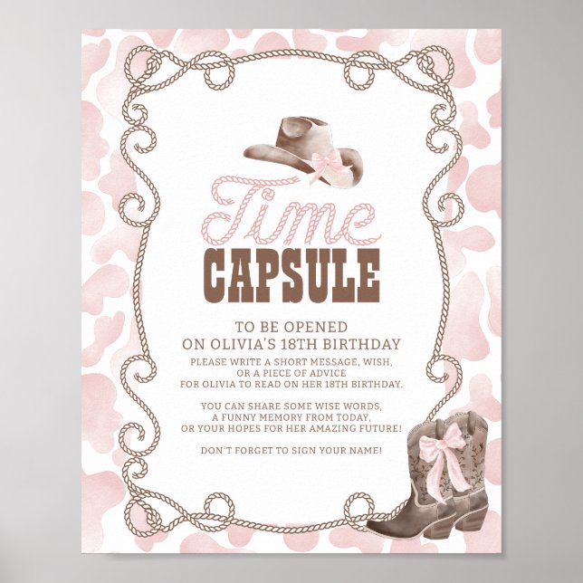 Affiche First Rodeo 1st Birthday Pink Time Capsule Sign (Devant)