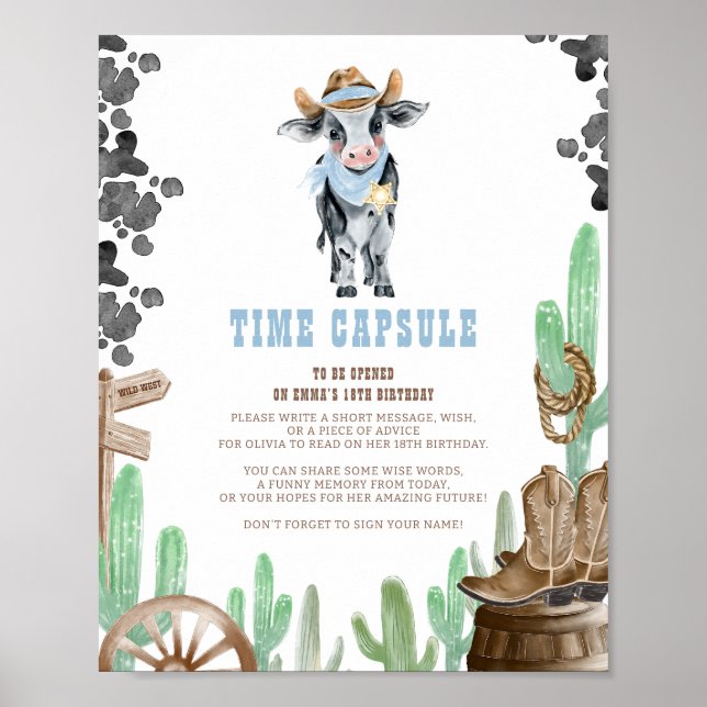 Affiche First Rodeo Wild West Baby Cow Time Capsule Sign (Devant)