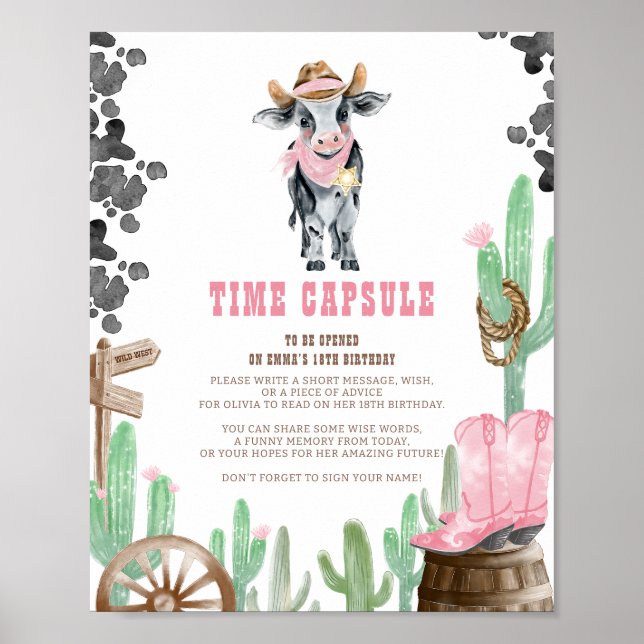 Affiche First Rodeo Wild West Baby Cow Time Capsule Sign (Devant)