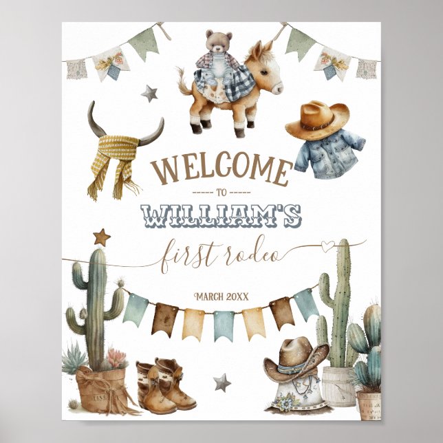 Affiche First rodeo Wild West Welcome Boy 1st Birthday (Devant)
