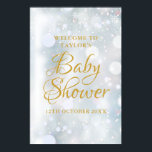 Affiche First Snowflakes Baby Shower Welcome Sign<br><div class="desc">Gentle snowflakes fall across your gender neutral baby shower,  sprinkle or couples shower details,  set in elegant gold text on a magical winter background,  this chic welcome sign is ideal for your special event. Designed by Thisisnotme©</div>