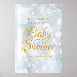 Affiche First Snowflakes Baby Shower Welcome Sign