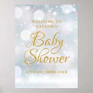 Affiche First Snowflakes Baby Shower Welcome Sign