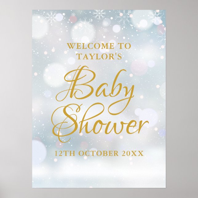 Affiche First Snowflakes Baby Shower Welcome Sign (Devant)