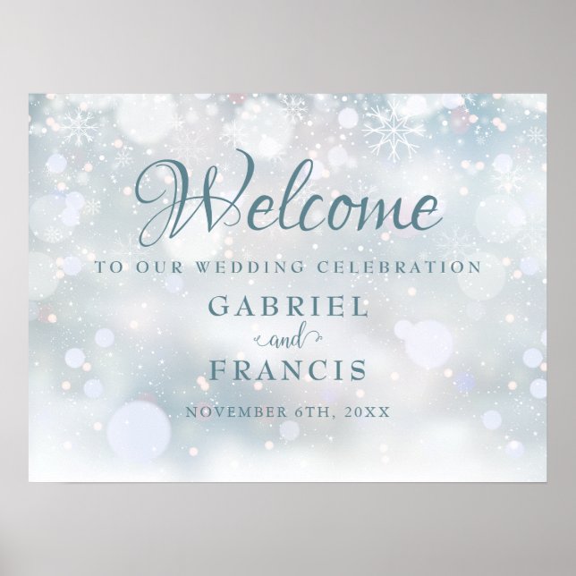 Affiche First Snowflakes Winter Wedding Welcome Sign (Devant)