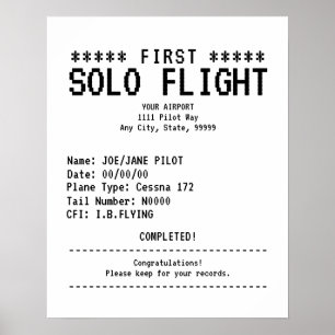 Affiche First Solo Flight Congratulations