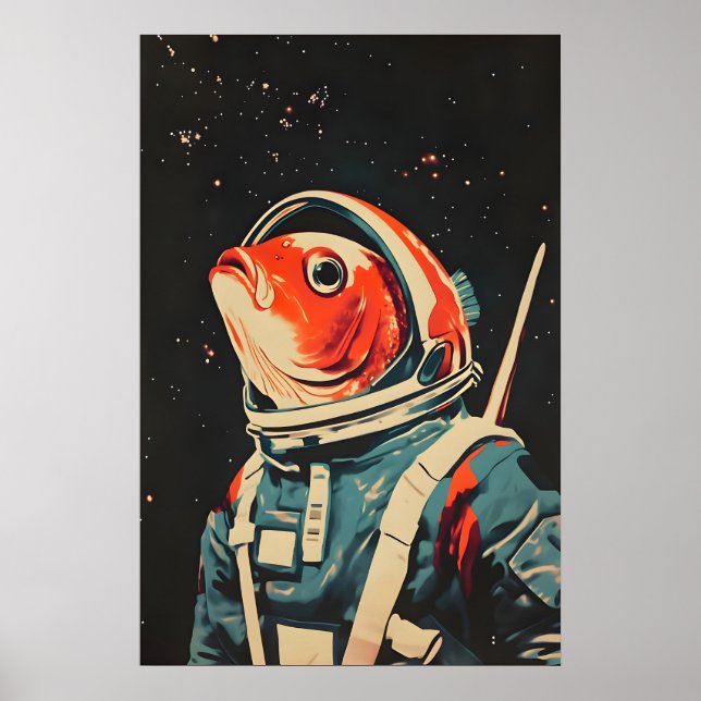 Affiche Fish Astronaut Poster, Fish Retro Print, Fish (Devant)