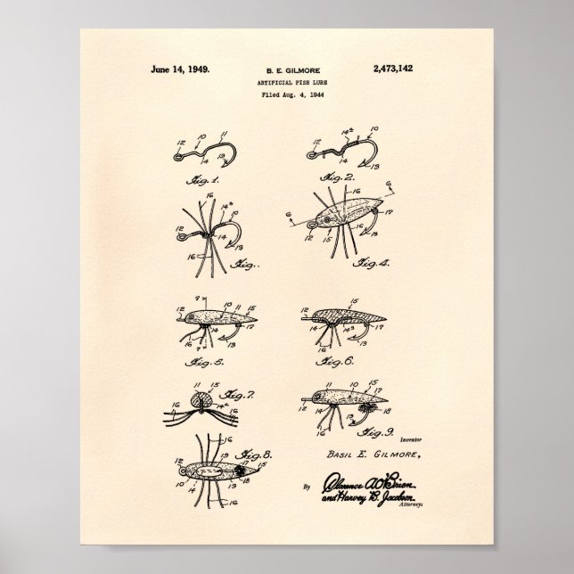 Affiche Fish Lure 1949 Brevet Art Vieux Poivre (Devant)