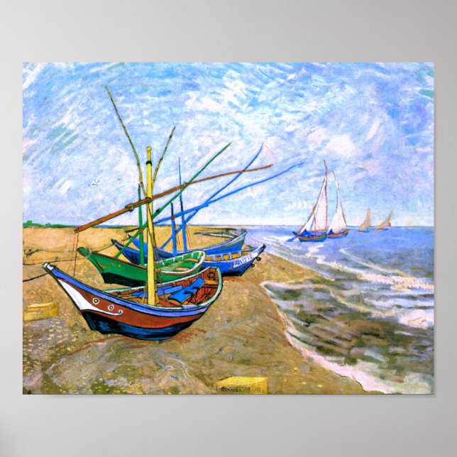 Affiche Fishing Boats Beach Saintes-Maries Van Gogh Fine (Devant)