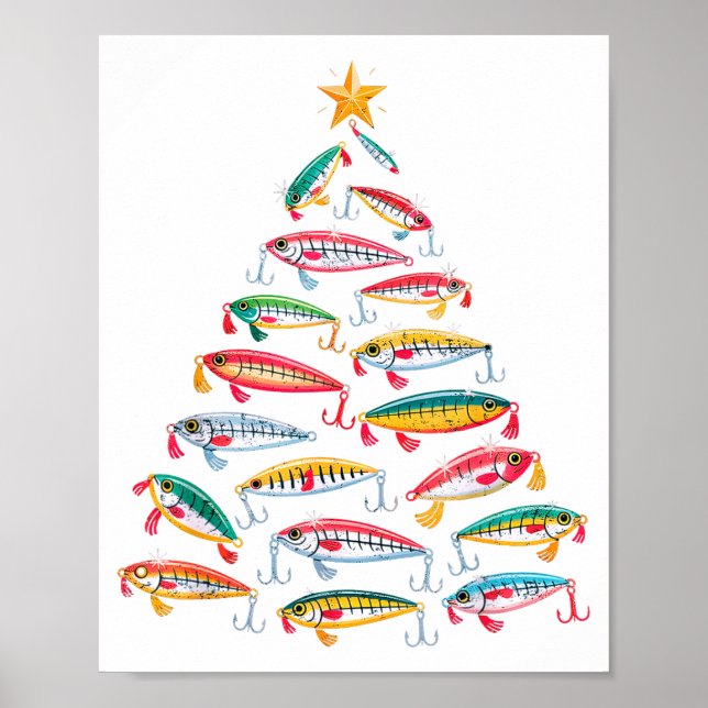 Affiche Fishing Christmas Tree Lights Lures Holiday Fisher (Devant)