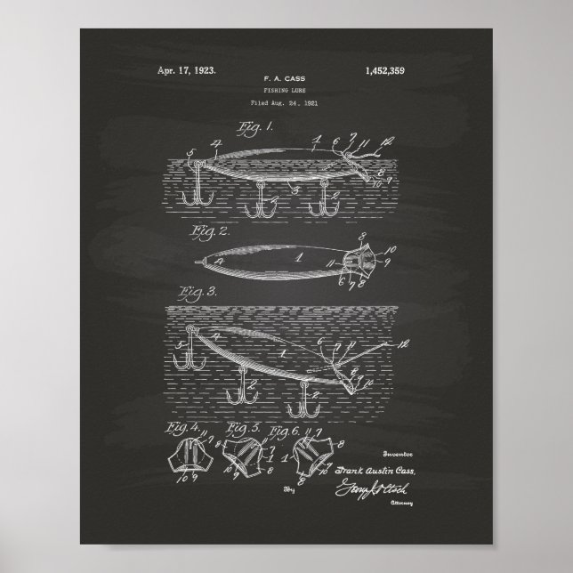 Affiche Fishing Lure 1923 Patent Art Chalkboard (Devant)