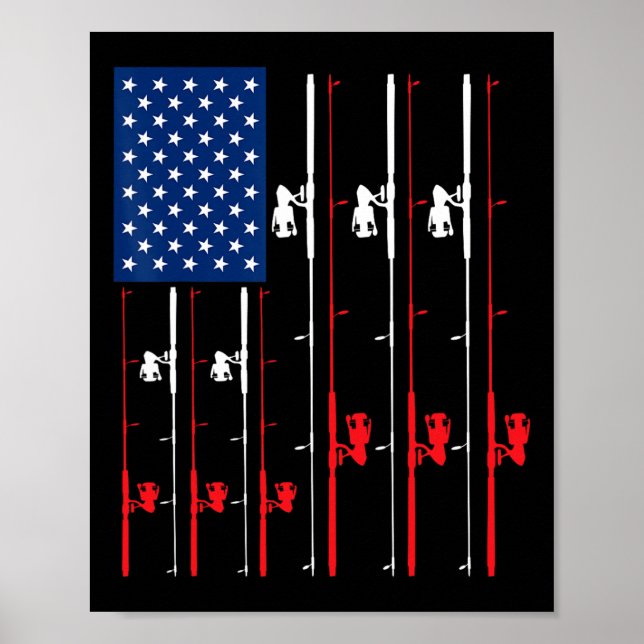 Affiche Fishing Rod Us Drapeau Chemise mignonne Poisson Ch (Devant)